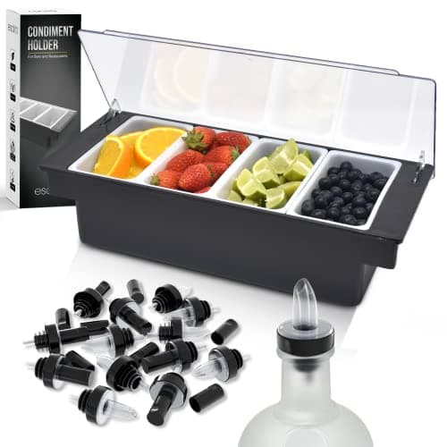 Esatto Bar Garnish Condiment Holder with Lids & Pourers, 4 Compartment