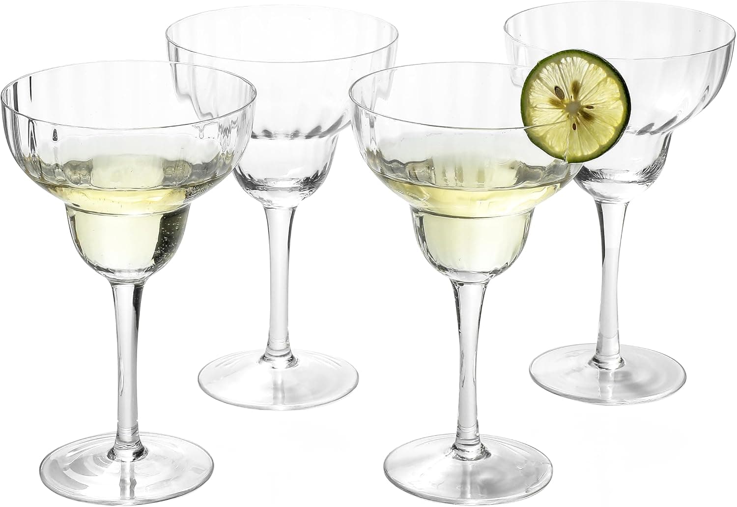 EVEREST GLOBAL Margarita Glass Set of 4, Hand Blown Ribbed Optic