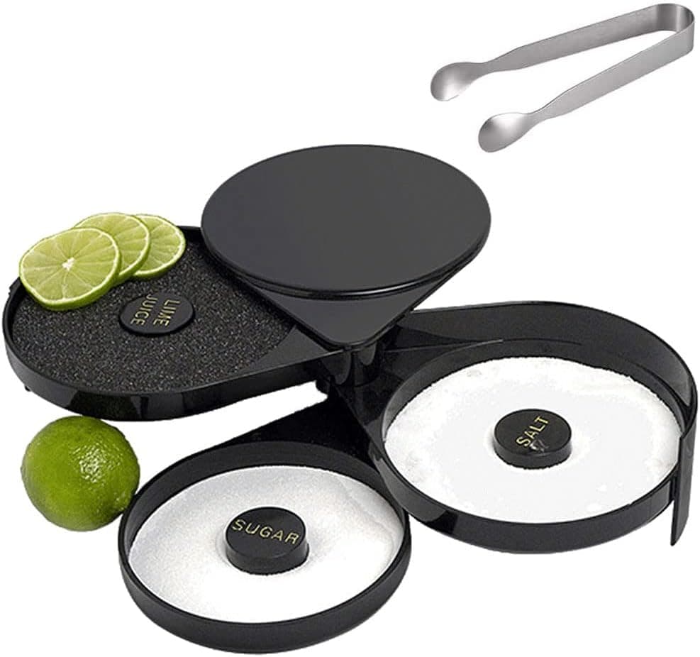 Qicfrk Glass Rimmer Salt Rimmer, 3 Tier Bar Glass Rimmer with Ice Cube Clips and Salt Box