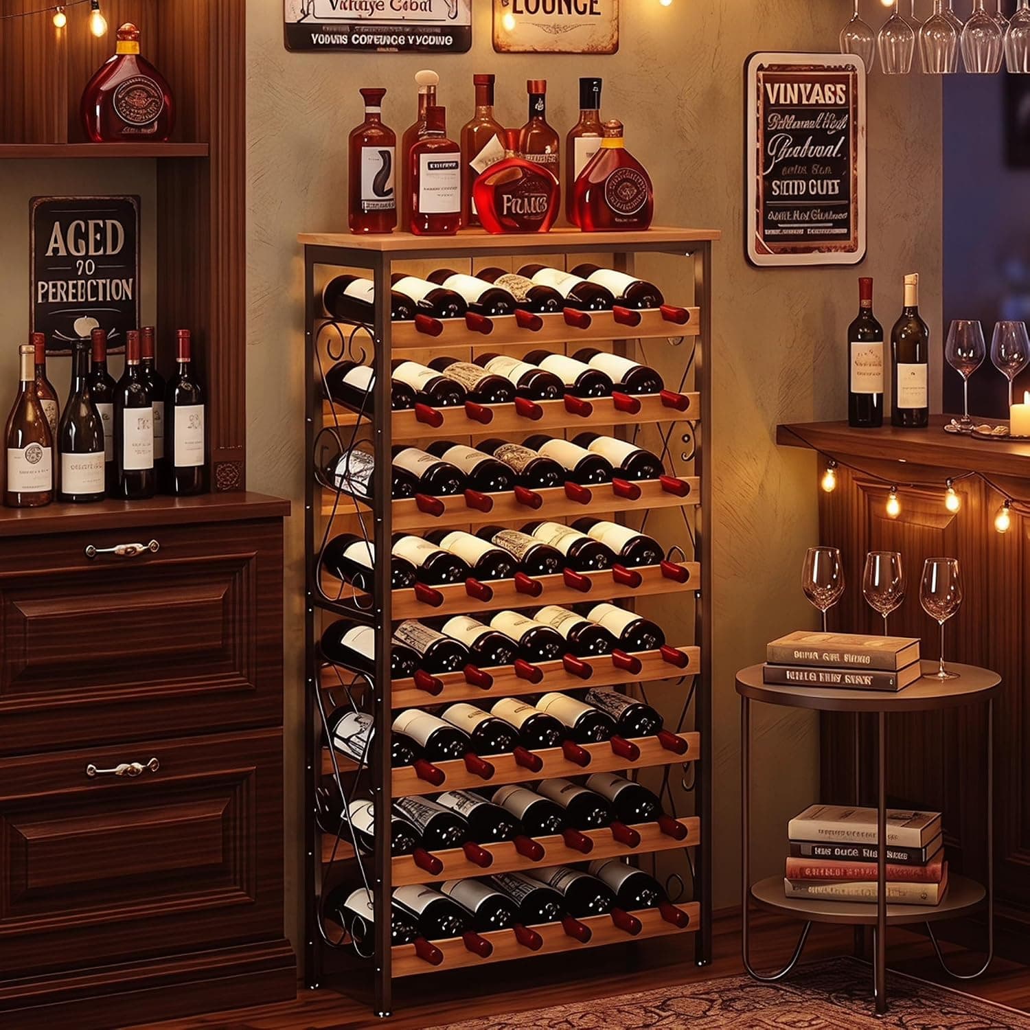 Sonyabecca 48 Bottle Wine Rack Freestanding Floor with Wood Top, 8-Tier