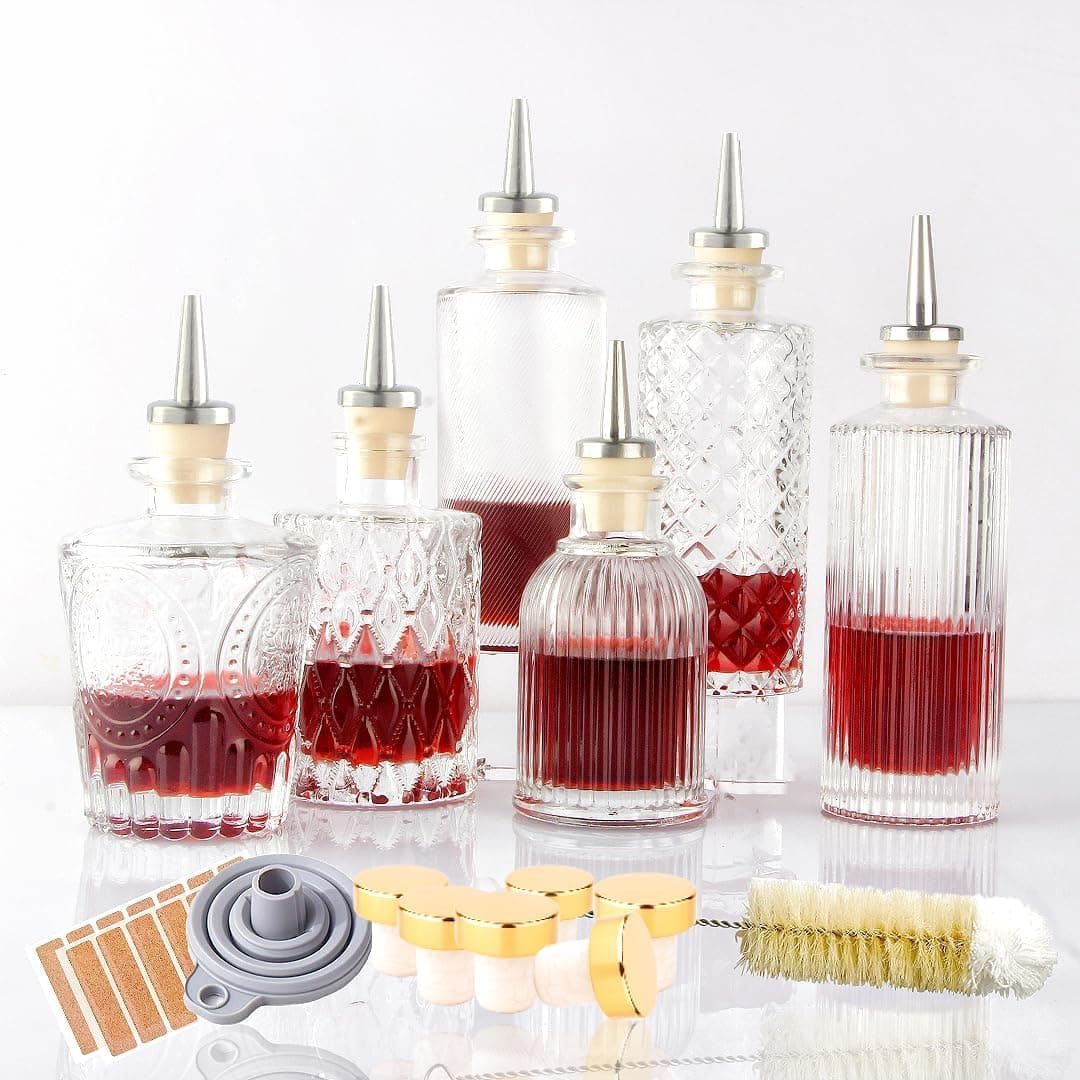 Shining Craft Bitters Bottle Set of 6 Dasher Bottles with Stainless Steel Dash Tops
