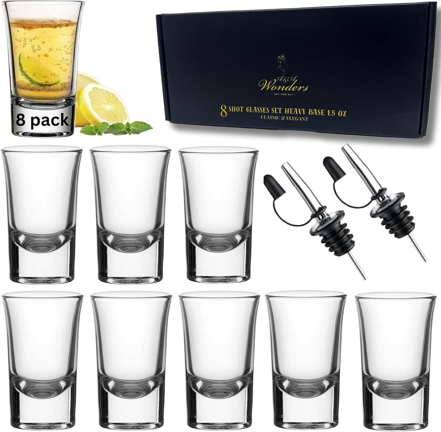 A&A Wonders 1.5oz Shot Glasses Set of 8 with Heavy Base