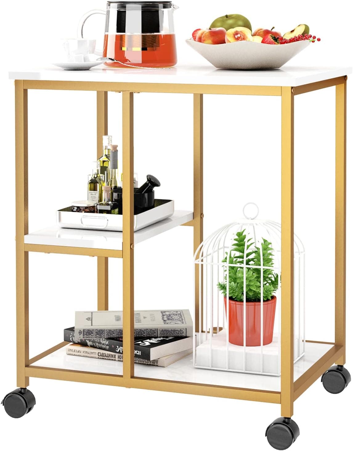 SogesHome Gold Bar Cart Utility Serving Cart on Wheels