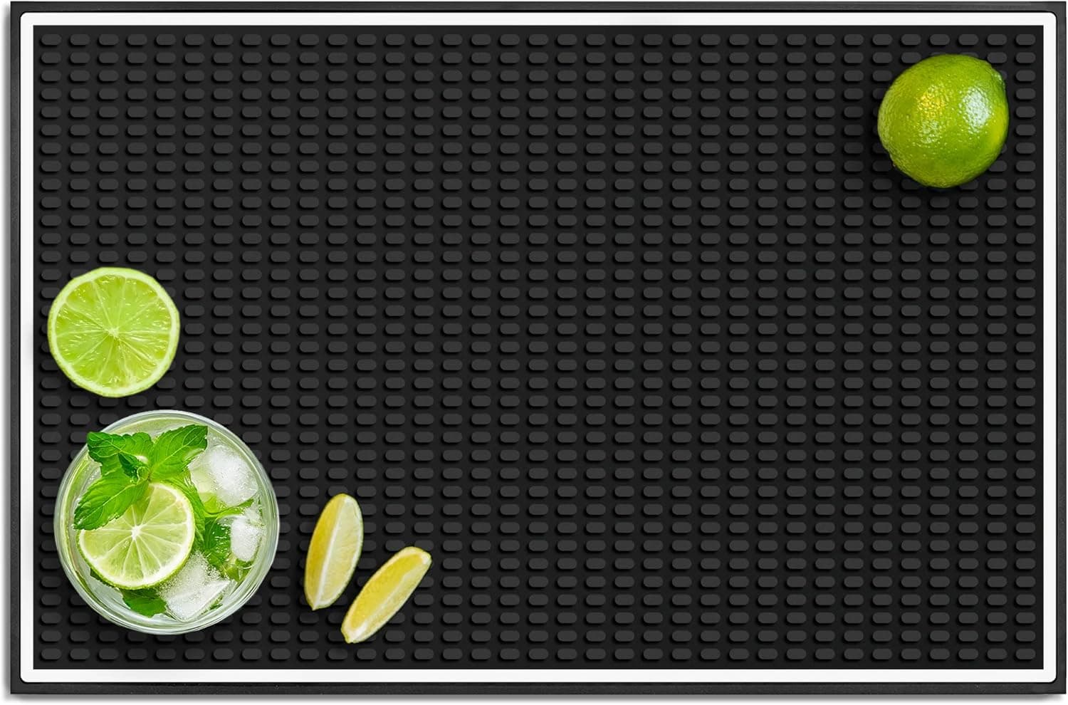 Bar Mat for Home Bar 18"x12" Rubber, White Border Design
