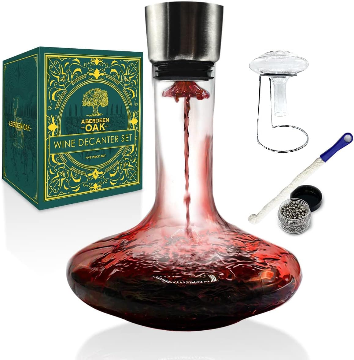 Crystal Glass Wine Decanter with Aerator & Drying Rack 1.5L