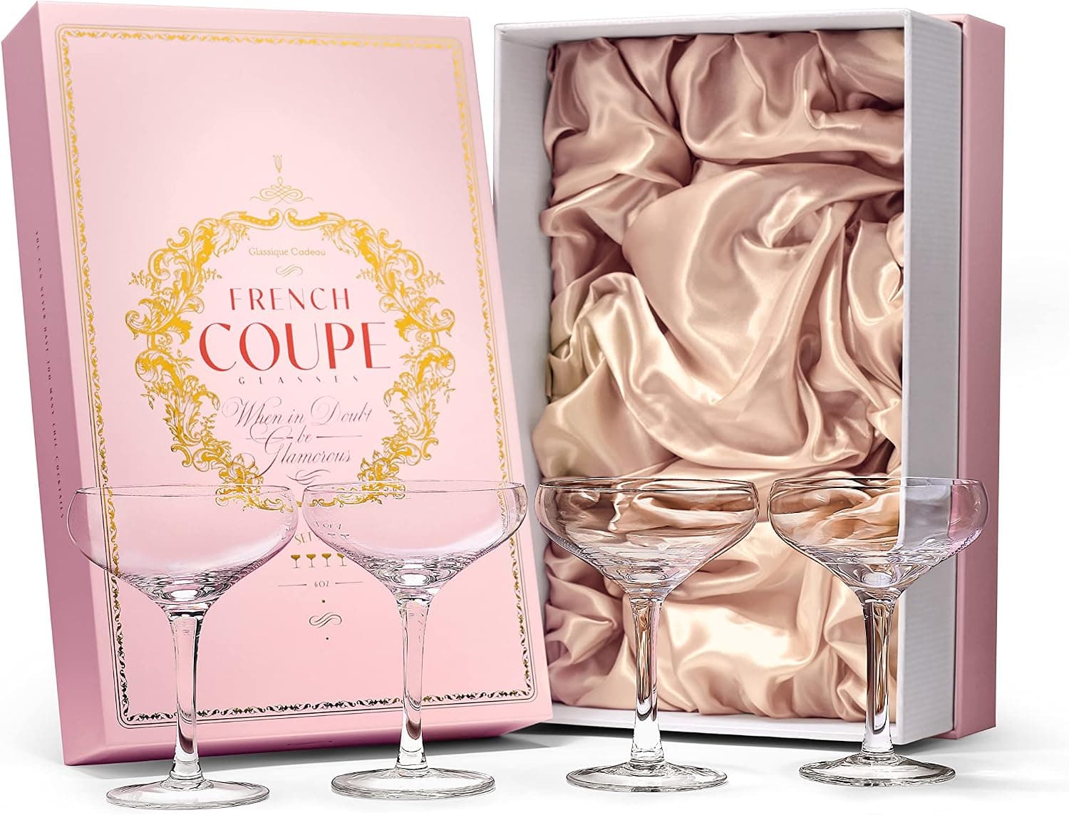 Glassique Cadeau French Small Vintage Champagne Coupe Glasses Set of 4 6 oz