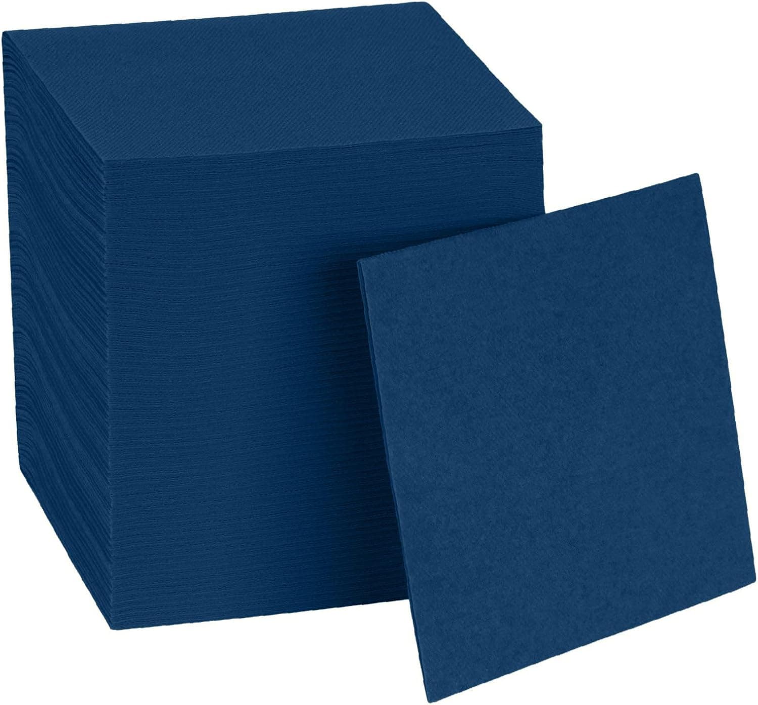 Disposable Blue Cocktail Napkins, 4x4 Linen-Like Beverage (100 Count)