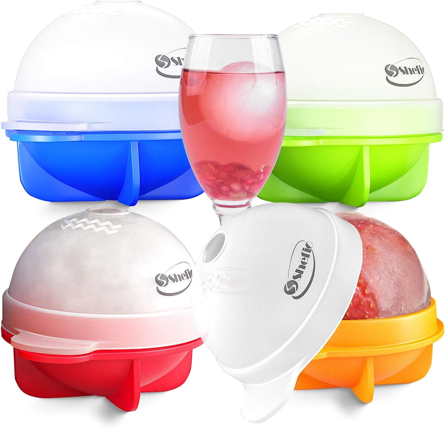Shefio Bourbon Round Ice Cube Mold Set of 4, 2.5 Inch Spheres