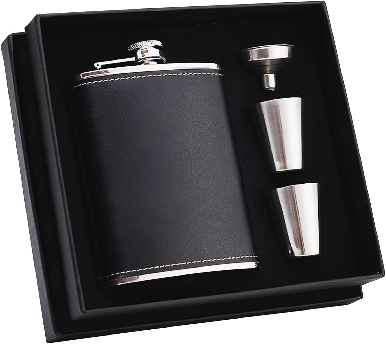 Hip Flask Gift Set of 4 with Funnel & 2 Cups 8oz