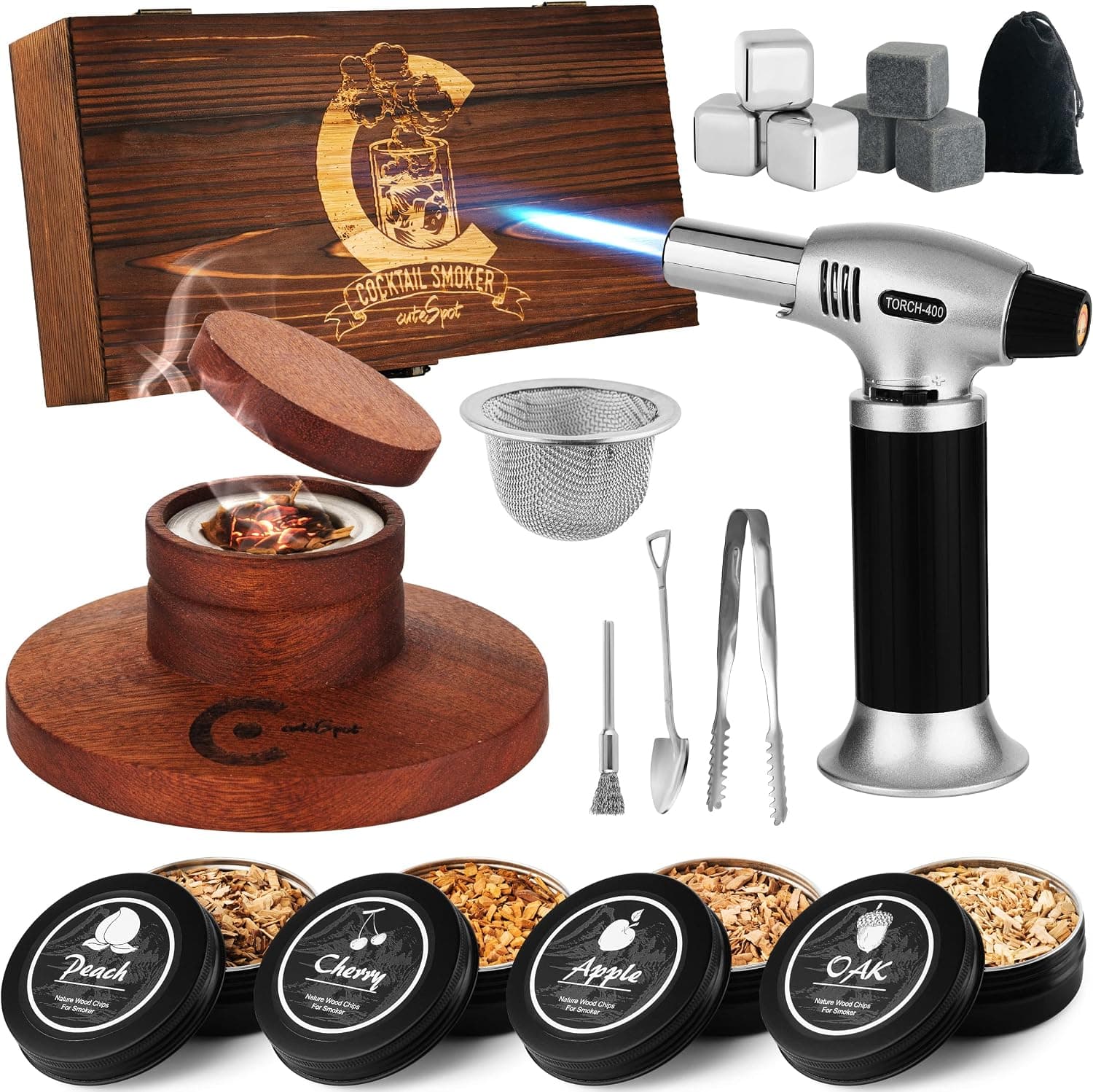 cuteSpot Cocktail Smoker Kit with Torch, Wooden Box