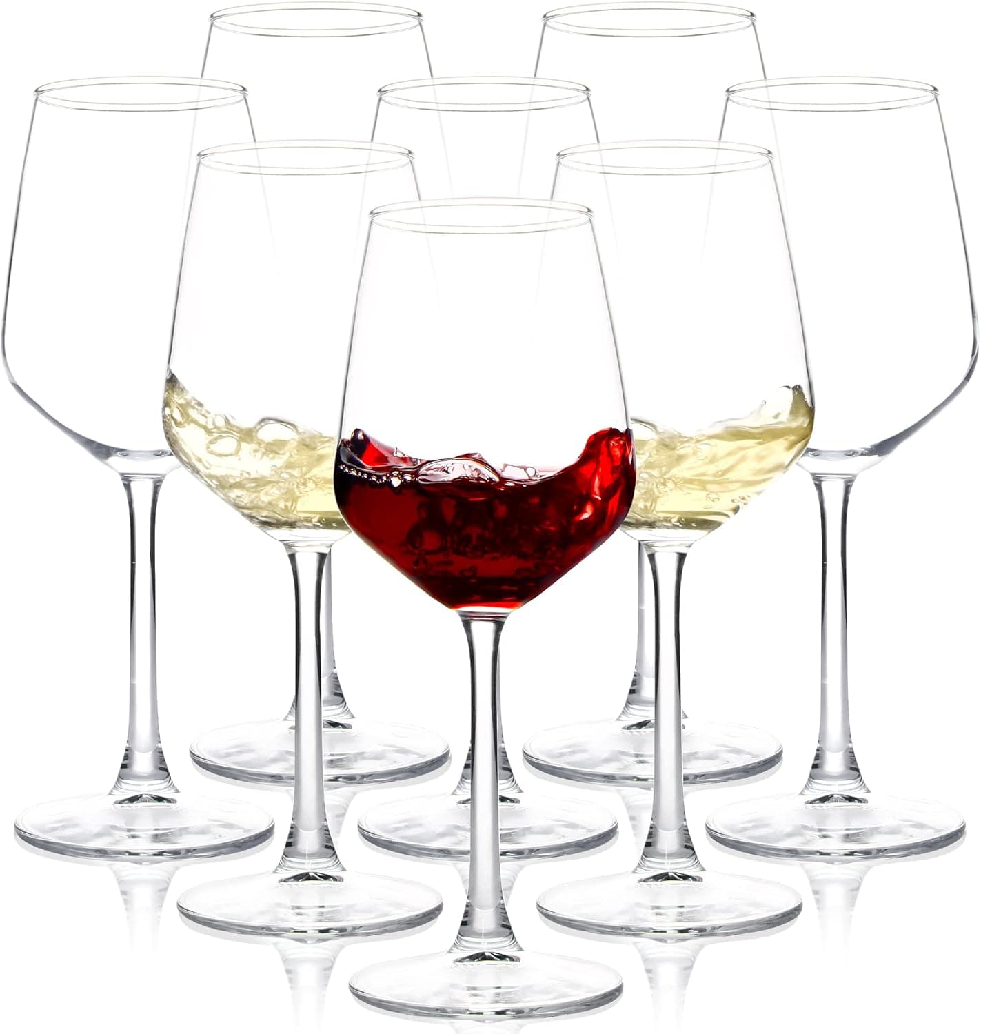 SHYRC Wine Glasses Set of 8, 12oz Clear Red/White, Long Stem