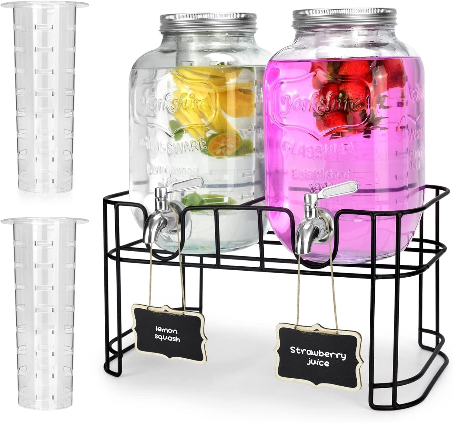 1 Gallon Glass Drink Dispensers 2-Pack with Stand & Spigot