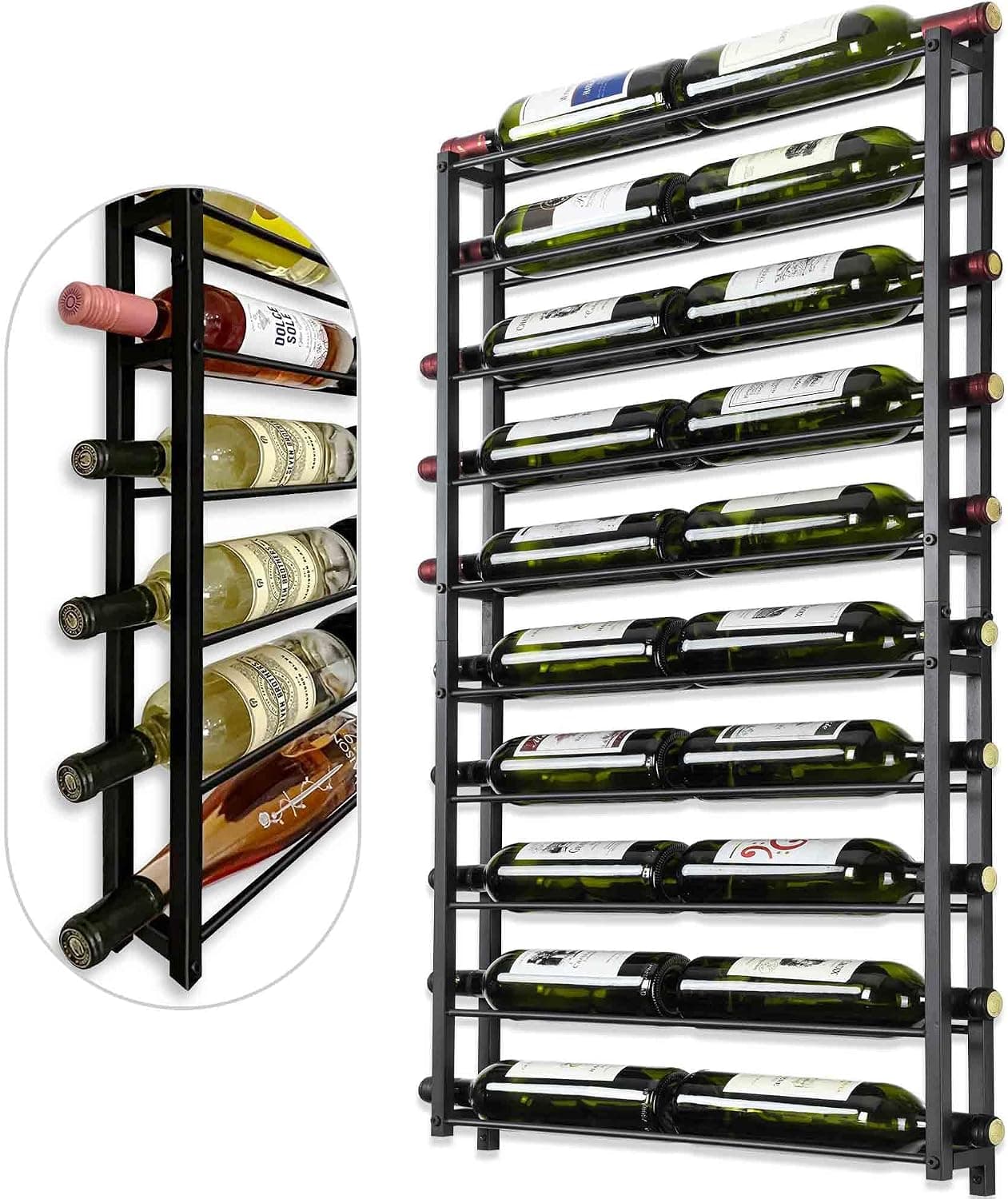 AQAREA Wine Rack Wall Mounted, 20 Bottle Capacity, Matte Black Metal