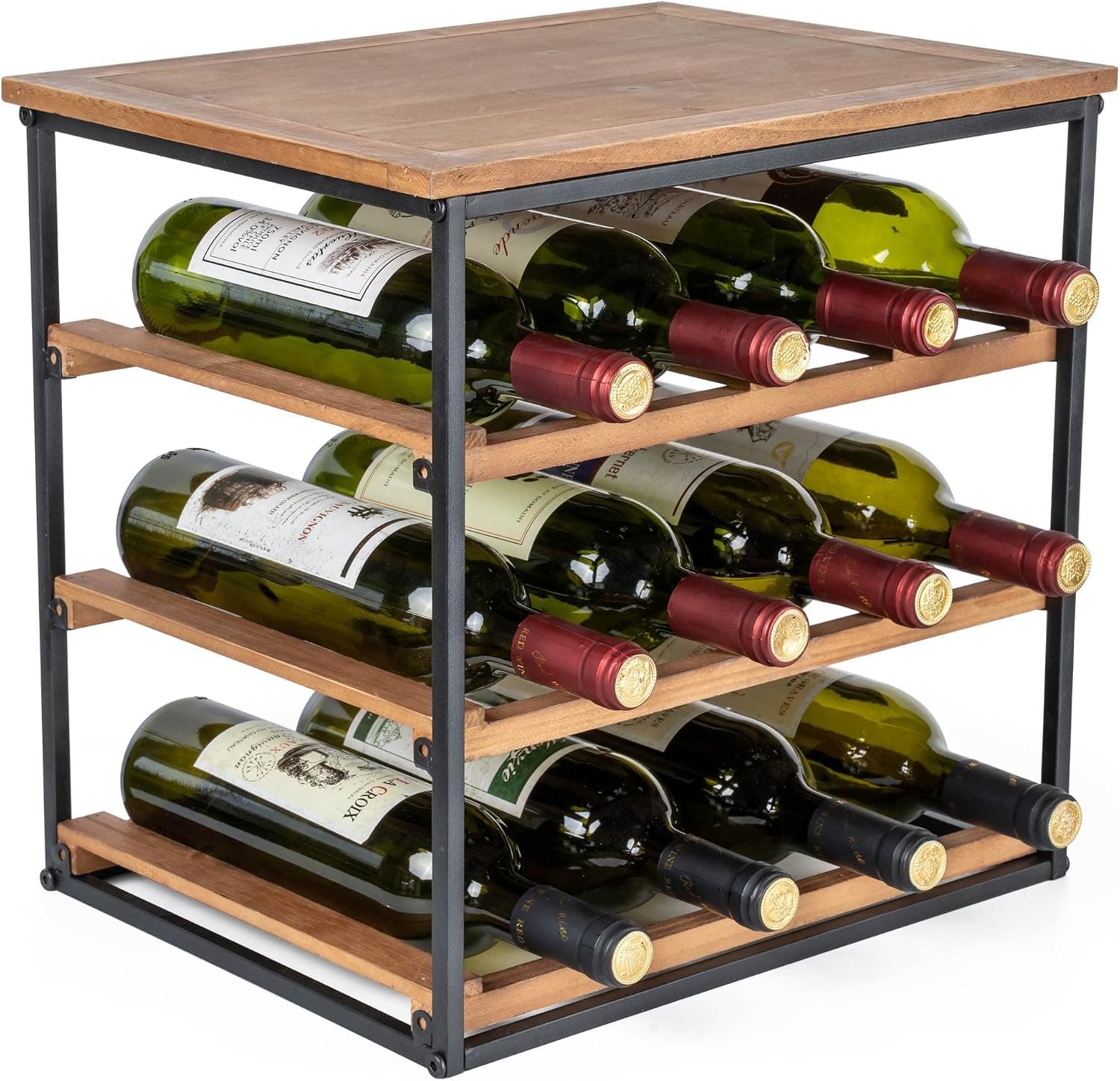 Wine Rack Countertop Rustic Wine Stand for 12 Bottles, Freestanding