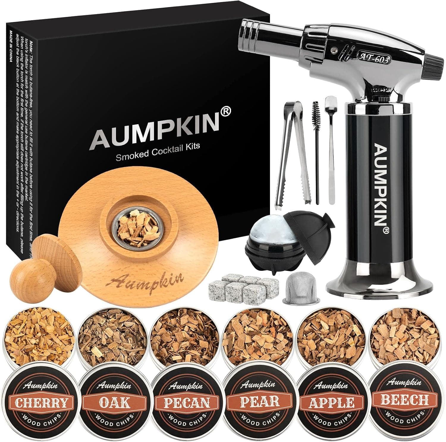 Cocktail Smoker Kit with Torch, 6 Flavors Wood Chips, Oak Wood