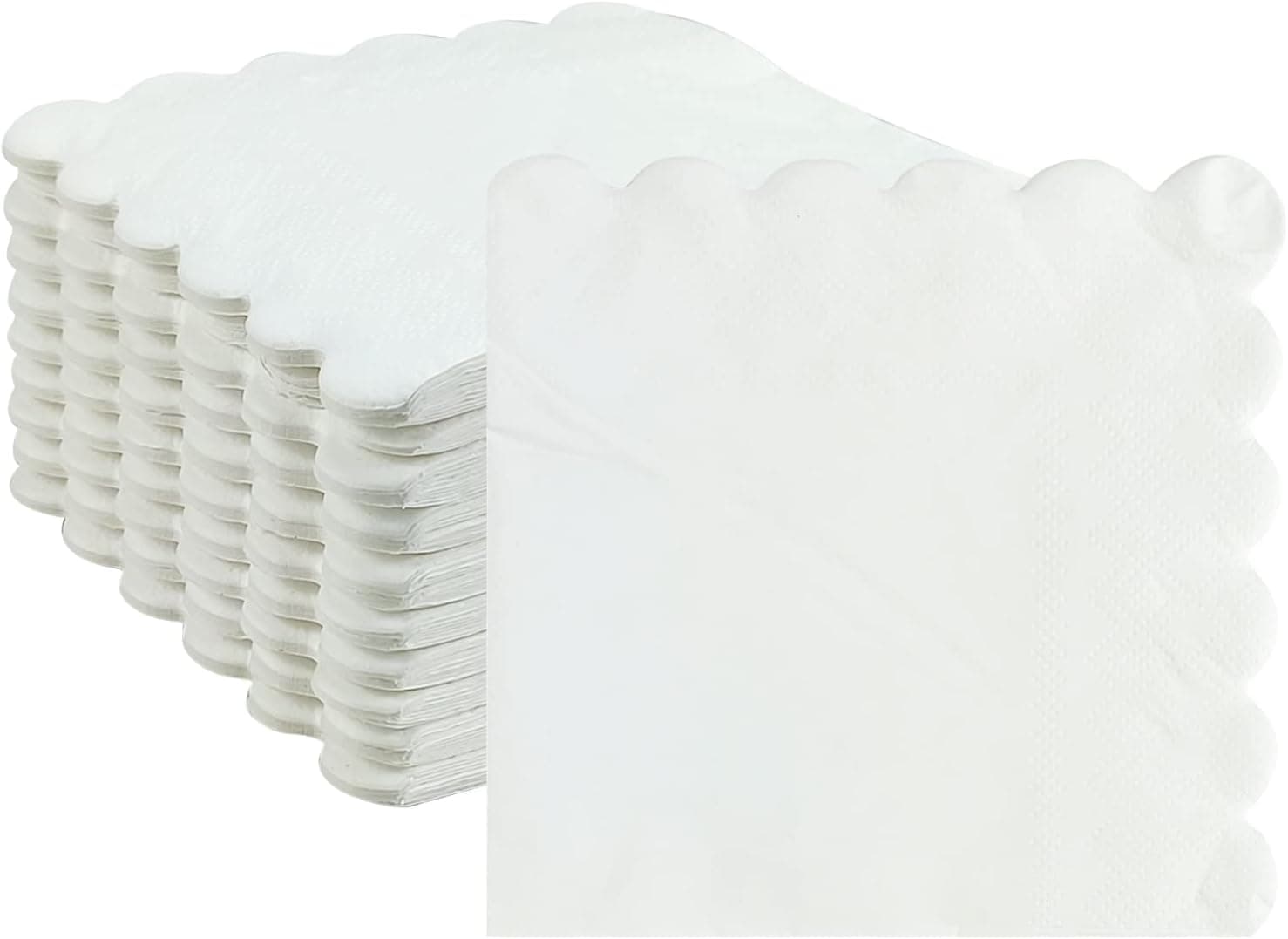 Cocktail Napkins, 100 Pcs Scalloped Paper Beverage Napkins (White)