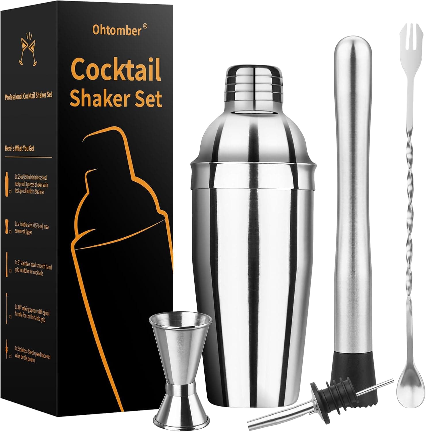 Ohtomber Cocktail Shaker Bartender Kit 5PCS