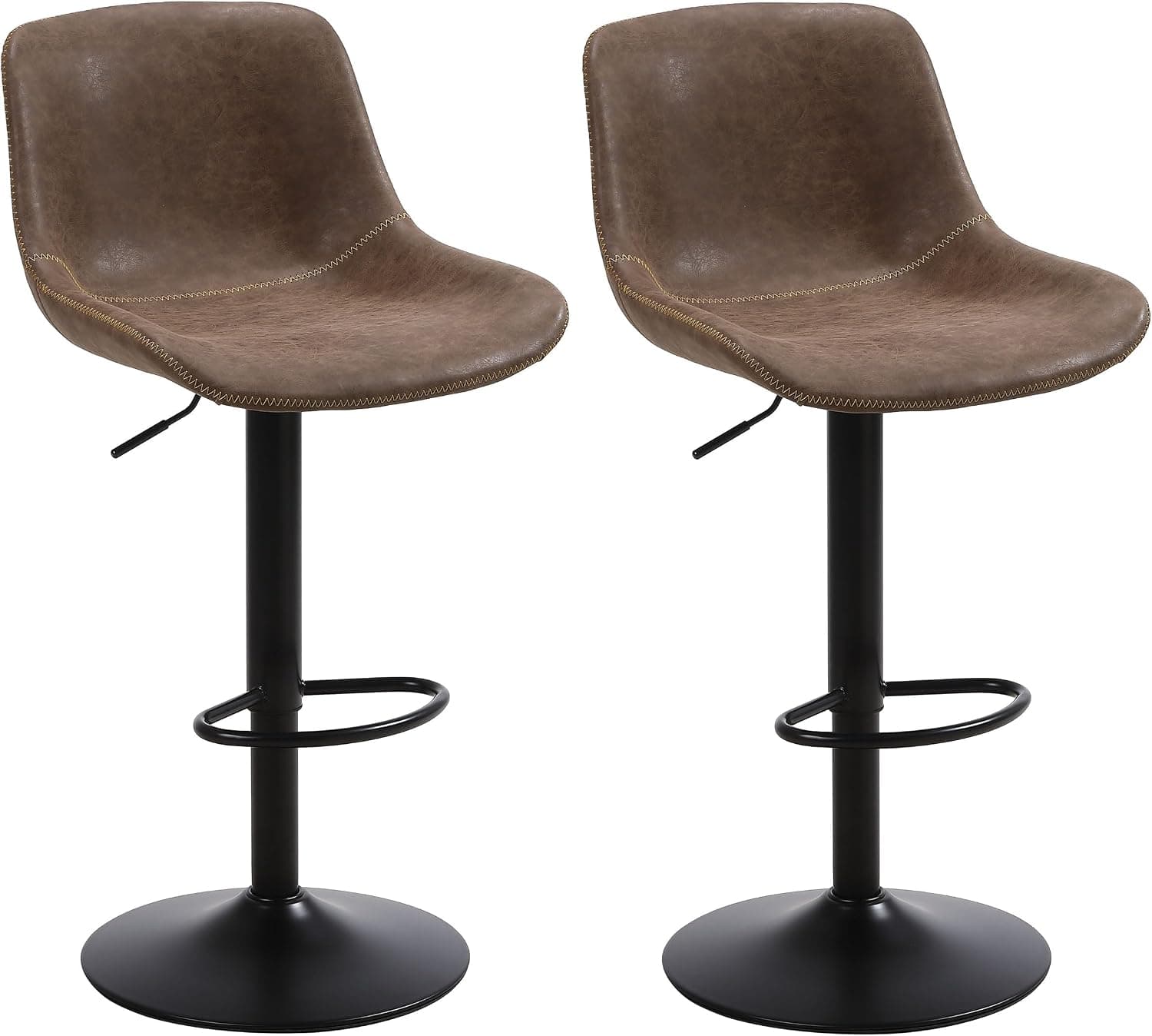 Ermnois Bar Stools Set of 2, Swivel Counter Height with Back, Brown