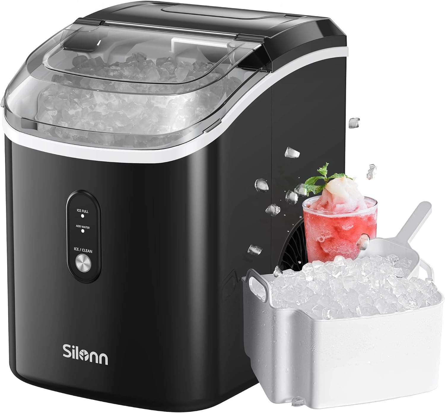 Silonn Nugget Ice Maker Countertop, Chewable Pellet, 36lbs/24H (Black)