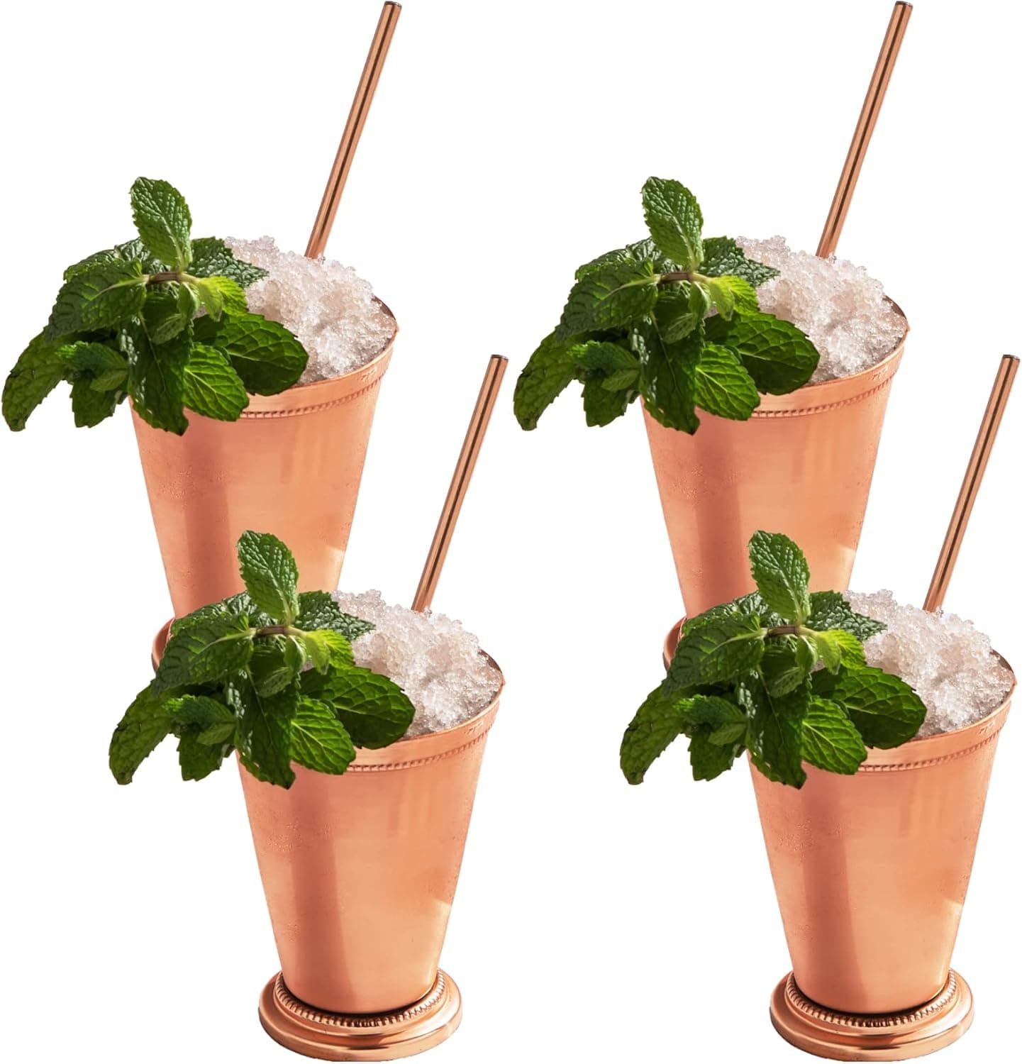 Sol Living Mint Julep Cups Bundle - 4 Copper + 4 Silver Stainless Steel Cups with 8 Straws