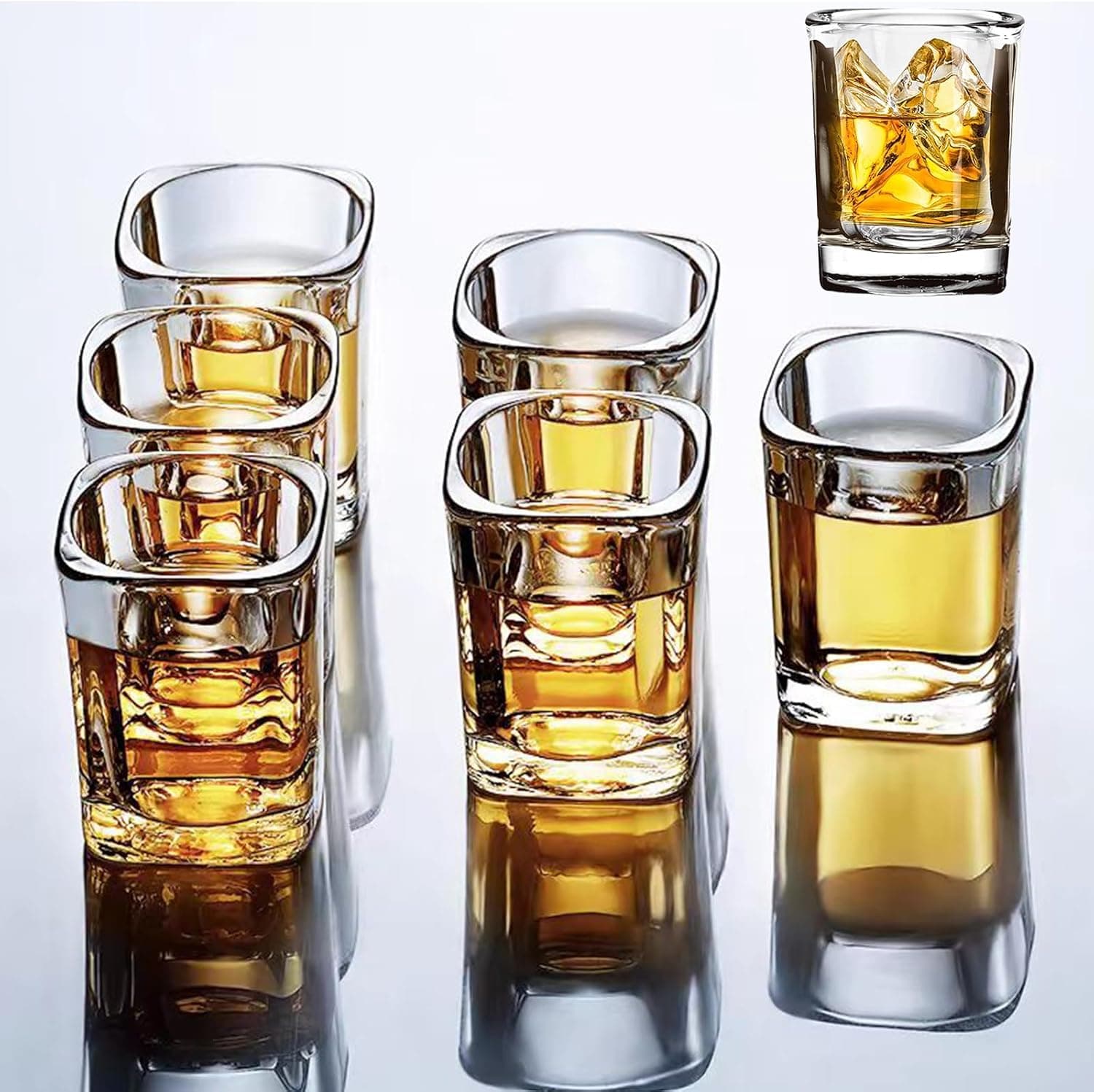Hlukana 6 Pack Heavy Base Square Shot Glasses, 2.2oz