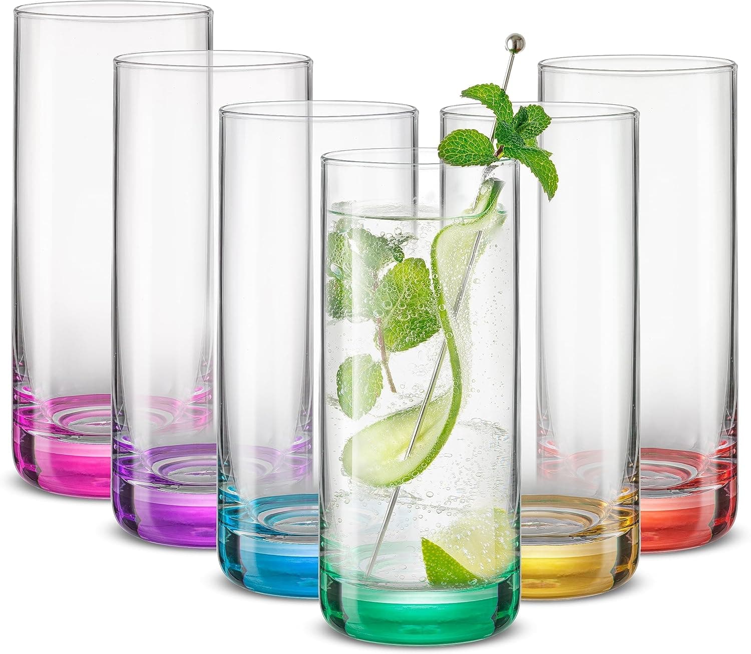 JoyJolt Hue Highball Glasses Set of 6 13oz Colored