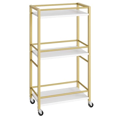 MAHANCRIS Bar Cart for The Home, 3-Tier Drink Cart on Wheels, Home Bar Serving Cart, Mini Bar Cart for Small Space, Rolling Kitchen Carts for Bar, Kitchen, Dining Room, Gold RCJW4001