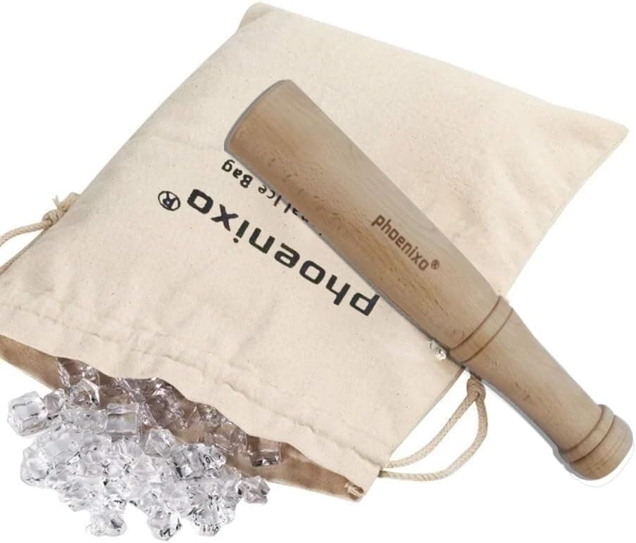 Lewis Ice Bag and Mallet - Premium Hard Wooden Hammer Manual Ice Crusher & Canvas Bag Set