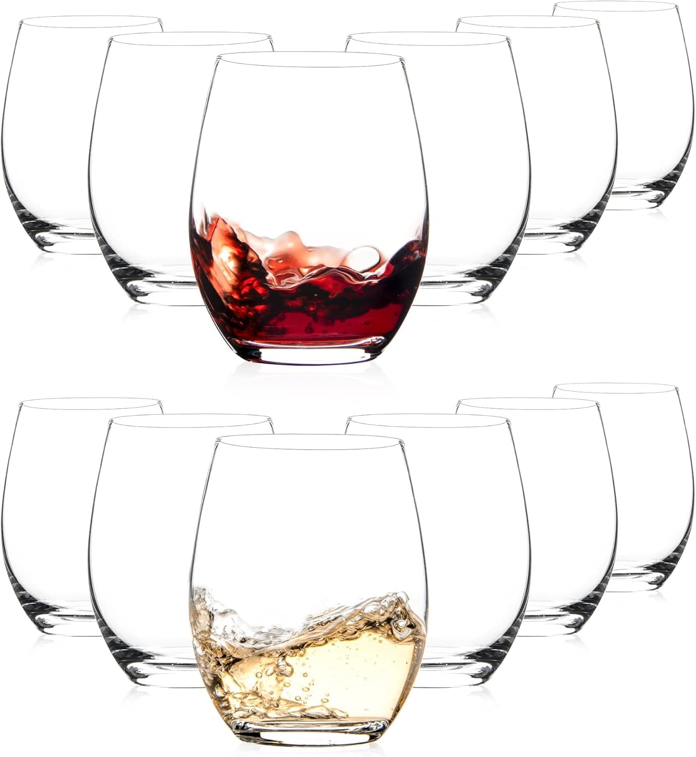 SHYRC Stemless Wine Glasses, 15oz, Set of 12, for Red or White Wine