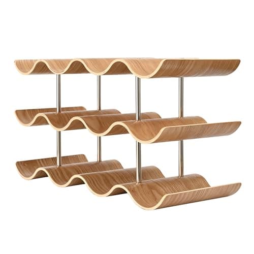 TRUDING Countertop Wine Rack - 12 Bottle Freestanding Wine Bottle Holder Stand - 3 Tier Wooden Wine Storage Rack - Wavy Wine Organizer for Cabinet Pantry Home Kitchen Bar