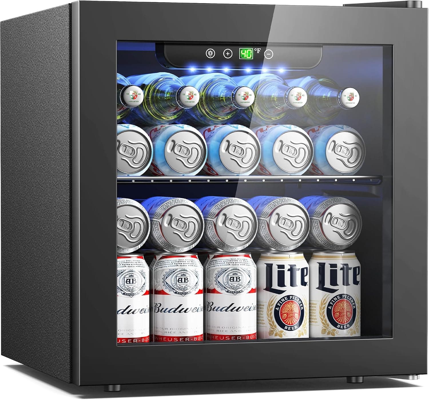 Feelfunn 50 Can Beverage Refrigerator Cooler, 1.3 Cu.Ft Mini Fridge with Glass Door, Black