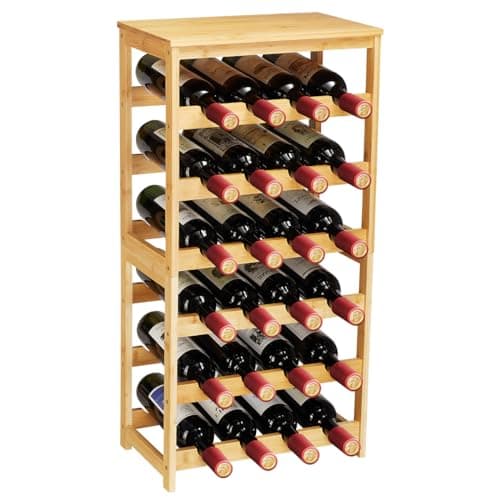 Homevany Wine Rack 24-Botttle Freestanding Floor, 6-Tier Wine Rack Shelf with Table Top, Bamboo Display Wine Storage Shelves Kitchen Bar Dining Room Living Room, Natural