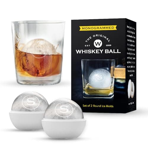 Pack of 2 Monogram Whiskey Ice Ball Maker Mold - Premium Silicone Sphere Mold A to Z letter Engraved - Ideal for Crafting Old Fashioned Cocktails - Easy Release & No Leak Design - ‘S’ letter