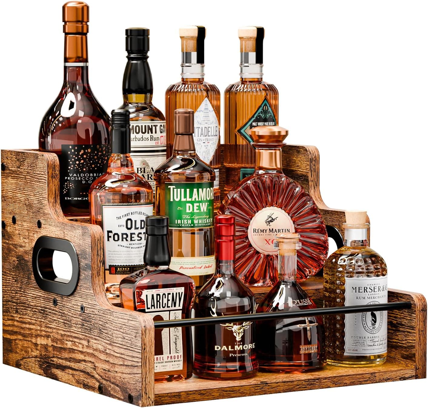 KLM Liquor Bottle Display Shelf, 3 Step Countertop Liquor Wine Rack, Mini Bar