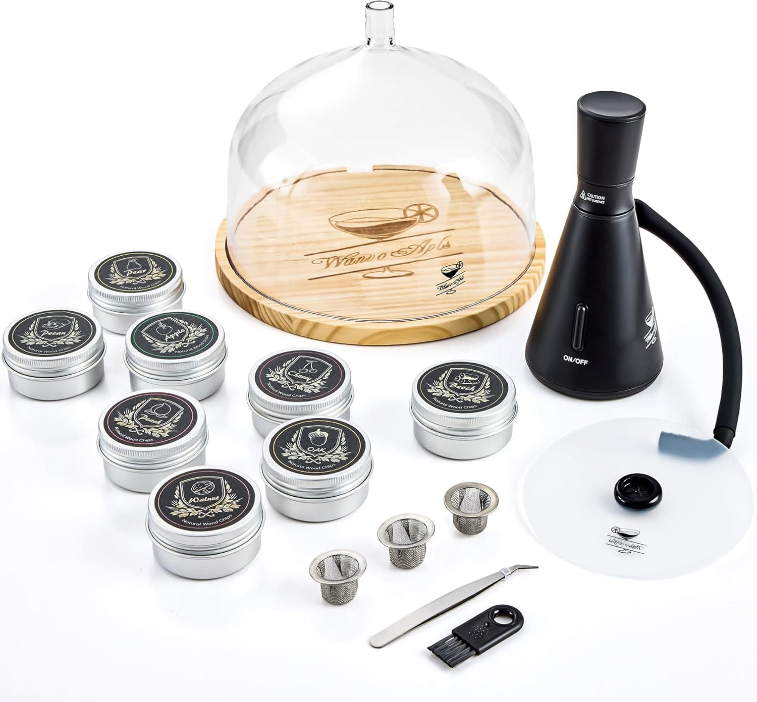 Elegant Cocktail Smoker Kit with 8 Flavors Wood Chips, Dome
