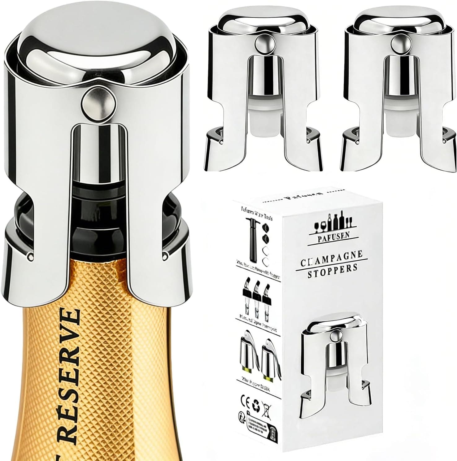 Pafusen Champagne Stoppers, Stainless Steel 2 Pack