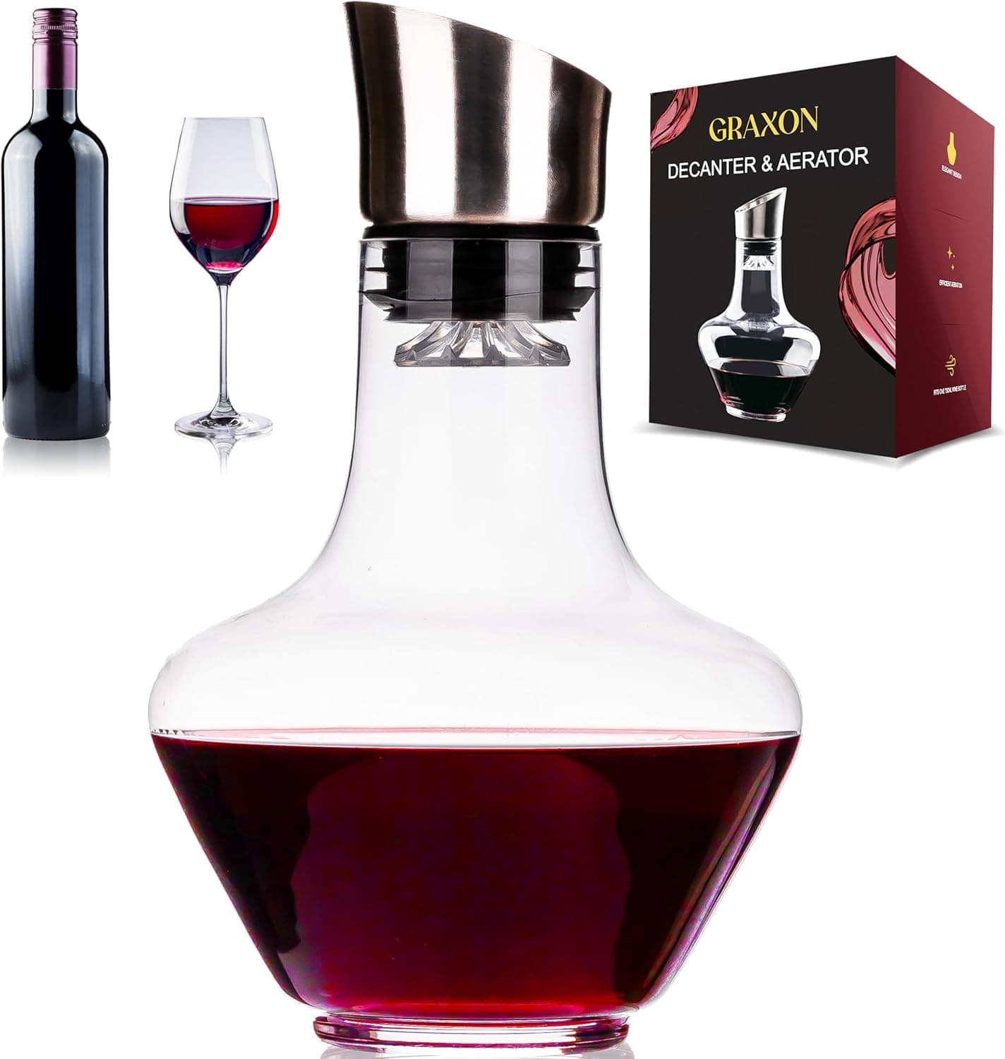 GRAXON Wine Decanter with Aerator 750ml Crystal Glass