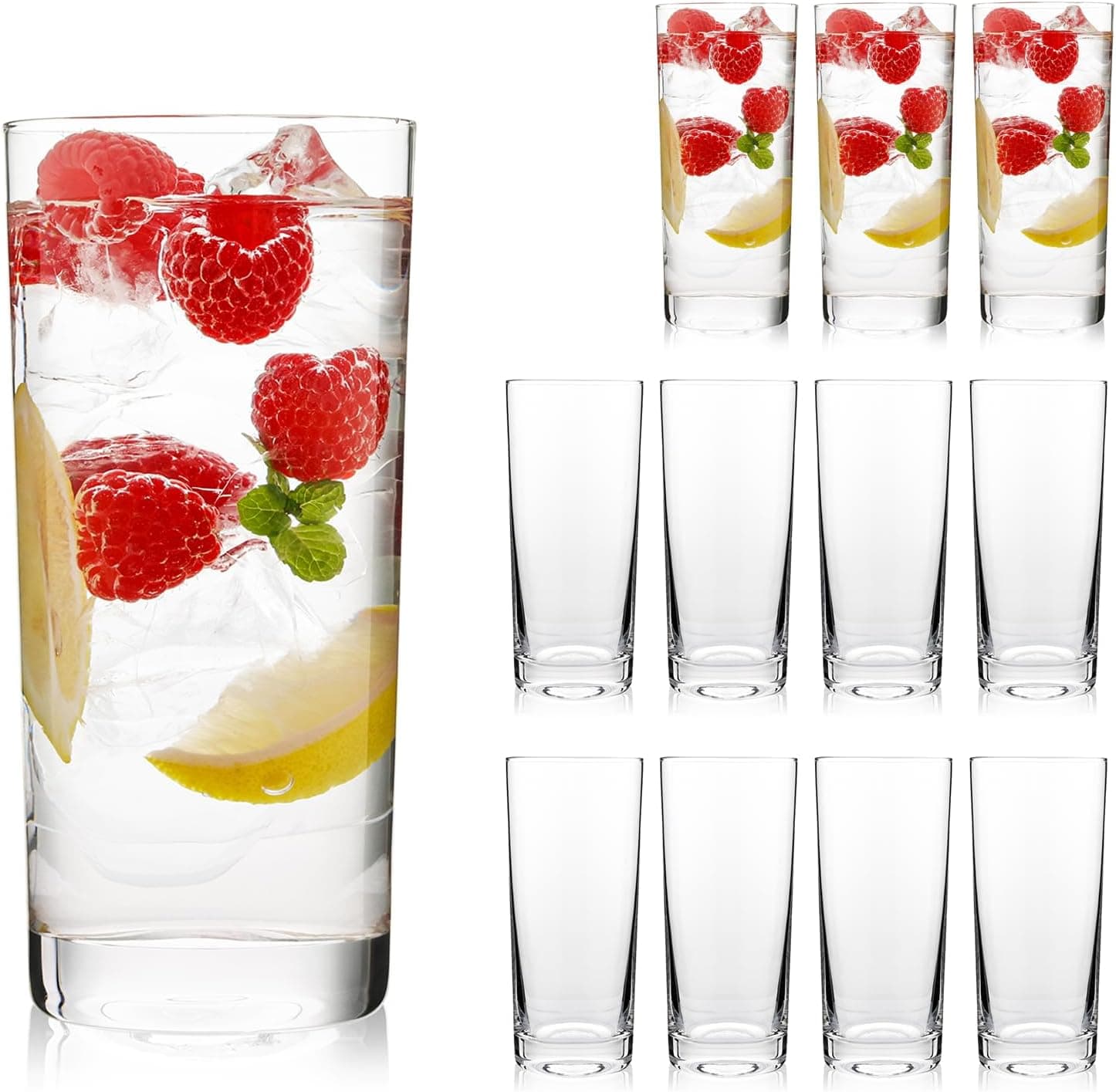 Highball Glasses Set of 12 16oz Tall Drinking Glasses