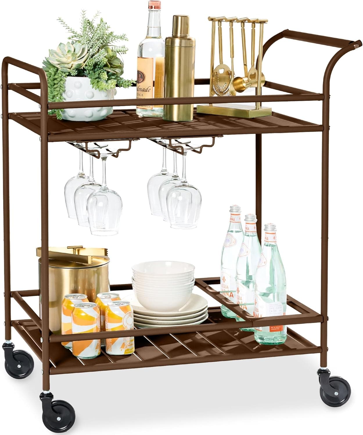 Best Choice Products Rolling Bar Cart, 2 Tier Shelves, Wine Rack, Gold