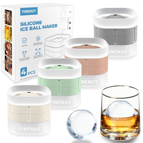 FINENUT Silicone Ice Ball Mold with Lid, 4 Pack - 2.5 Inch Large Sphere Round Ice Maker, Easy Release BPA-Free Silicone Trays for Whiskey & Cocktails, Home Bars & Freezer (Multicolor-Premium)