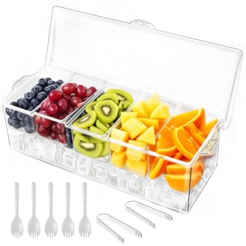 WISHMART Ice Chilled Condiment Caddy with Lid, 5 Compartments Utensils