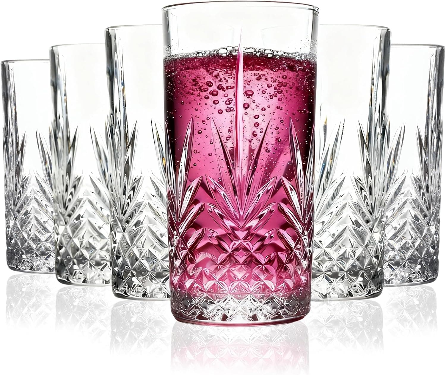 Vitrignis Tall Highball Glasses Set of 6, 14oz Tom Collins