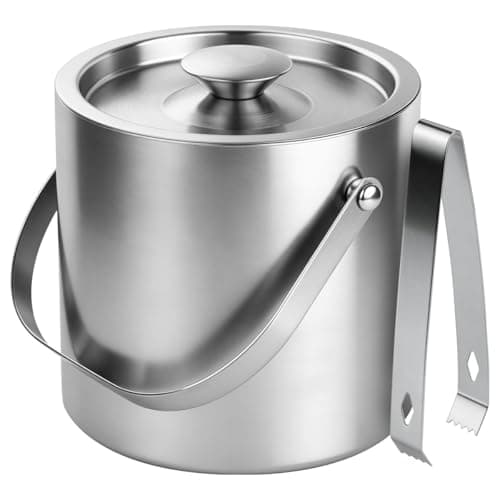 ChefBee 3L Double-Wall Stainless Steel Ice Bucket with Lid & Tongs | Long Lasting Insulation, Keeps Ice Chilled, For Champagne Wine Cocktails, Ideal for Parties Home Bar & Freezer Use