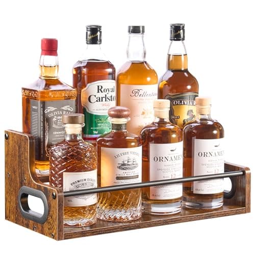 YQBRAO 2-Tier Liquor Bottle Display Shelf, 16-Inch, Rustic Brown