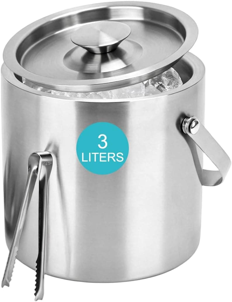 Ice Bucket with Lid & Tong, 3L Insulated Stainless Steel