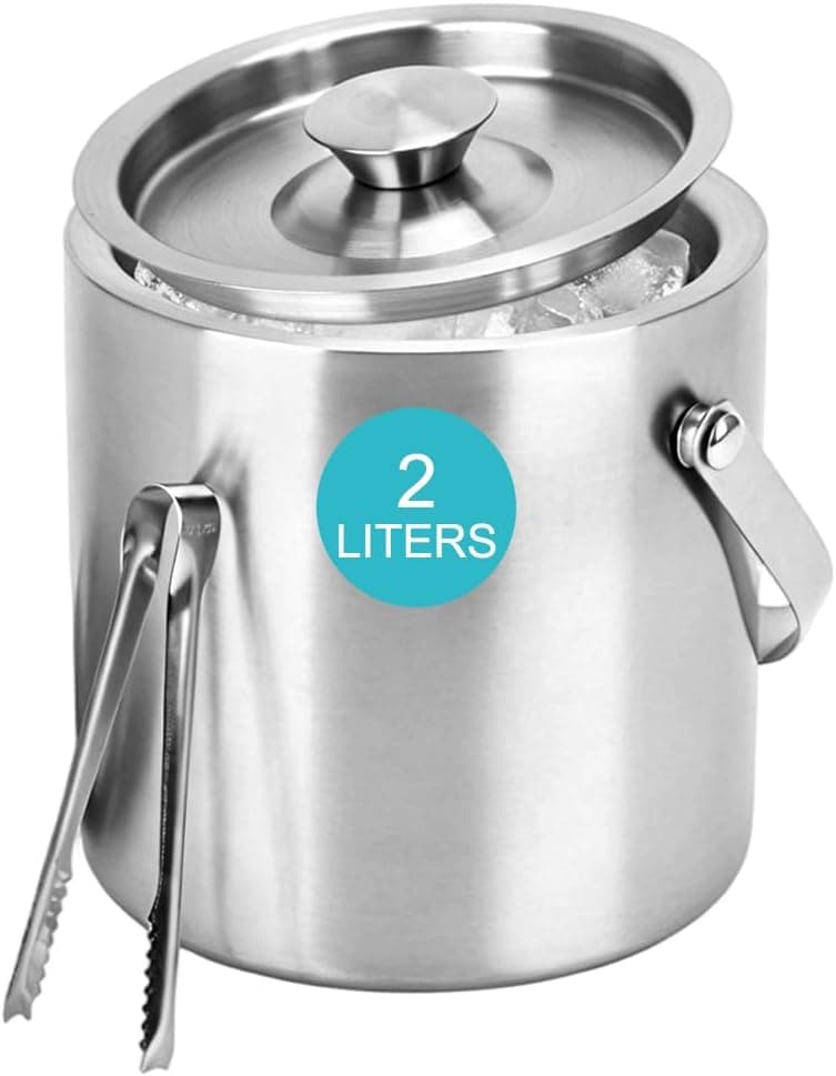 Ice Bucket with Lid & Tong, 2L Insulated Stainless Steel