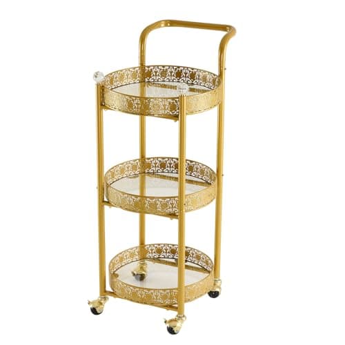 taotanra 3-Tier Gold Bar Cart with Glass Shelves, Rolling Serving Trolley