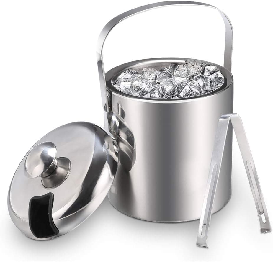 Sailnovo Double-Wall Stainless Insulated Ice Bucket with Lid & Tong 1.2L