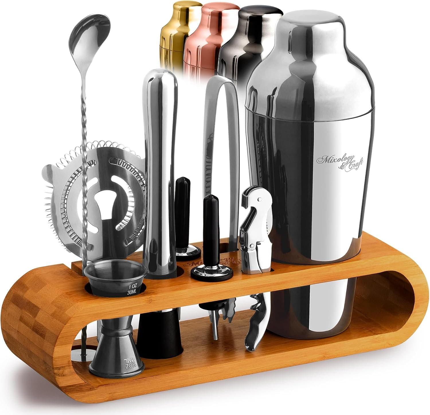 Mixology Cocktail Shaker Set 10-Piece Home Bartender Kit in Bamboo Stand
