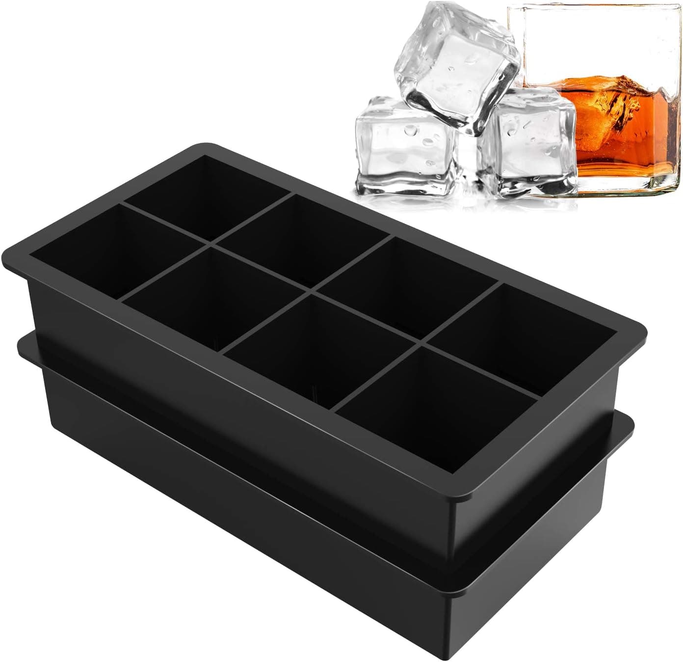Silicone Large 2-inch Square Ice Cube Molds for Whiskey & Cocktails, 2 Pack
